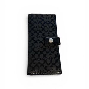 Coach Black Signature “C” Canvas Patent Leather Long Bifold Wallet